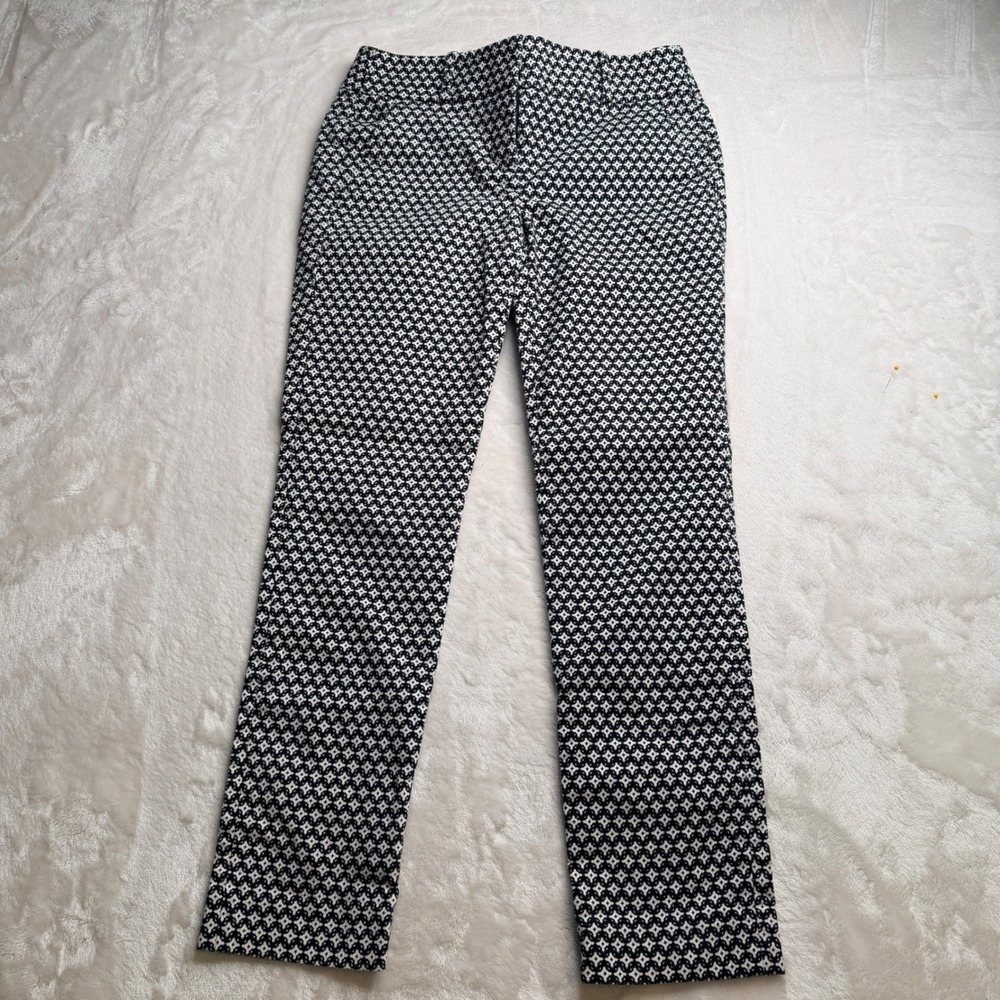 Ann Taylor LOFT Marisa Skinny Pants Black White Geometric Diamond Print Size 0